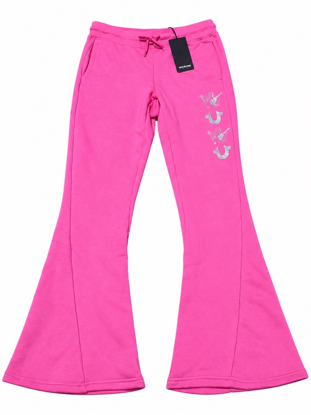 NWT True Religion Hot Pink Glitter Graphic Flare Sweatpants | S/P